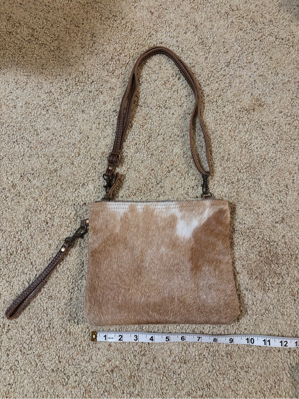 Myra Bag Brown and White Cowhide Small Crossbody Bag with Removable Strap
